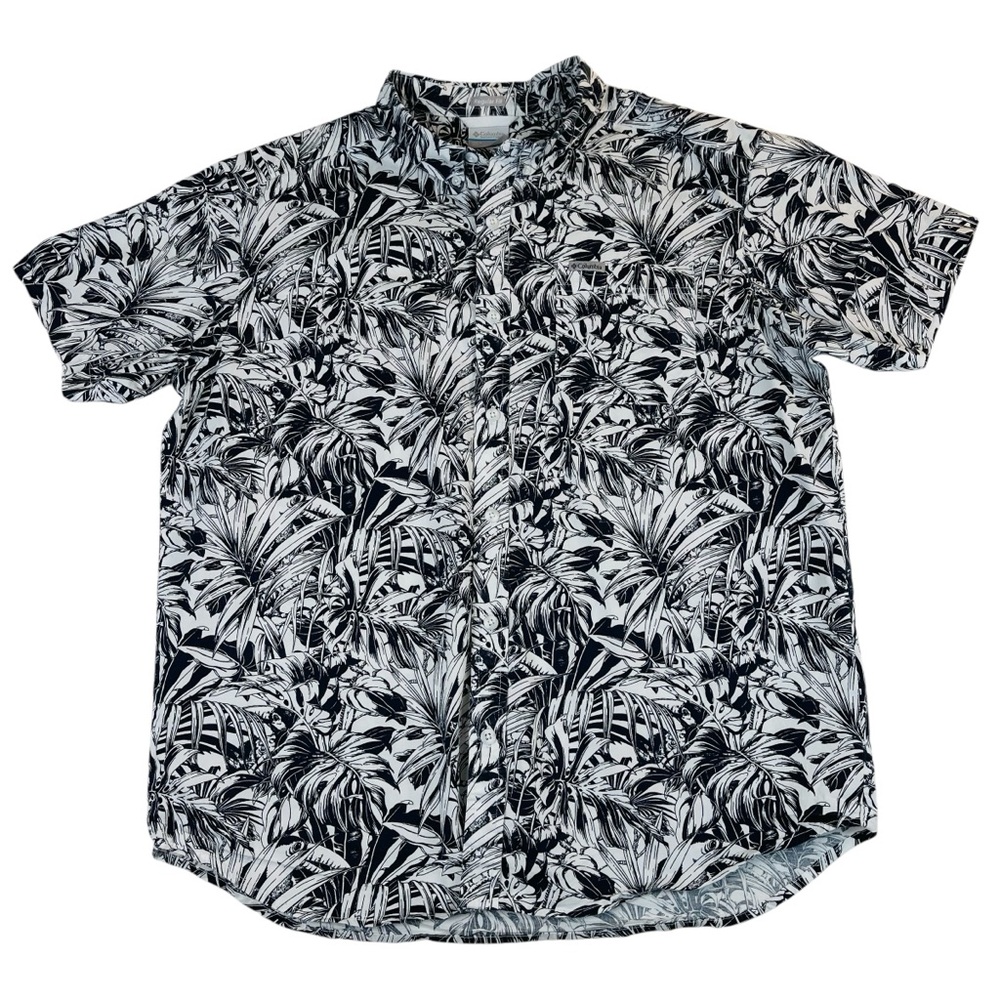 Columbia Classic Fit Tropical Floral Hawaiian Shirt Mens L Button Down Blue